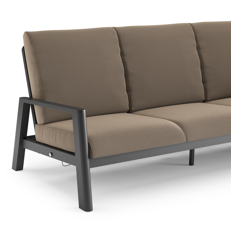 Cirello loungeset in zwart aluminium met natte heather grey all weather sunbrella® luxe kussen