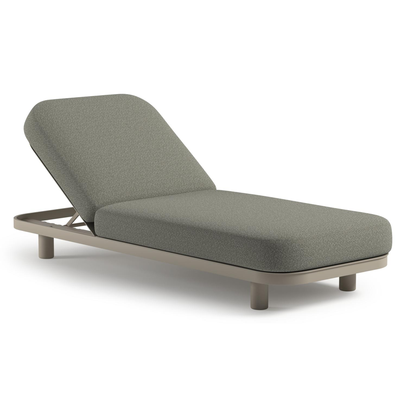 Chaise longue réglable Donato en aluminium beige avec All Weather Sunbrella® luxe savane leaf coussin