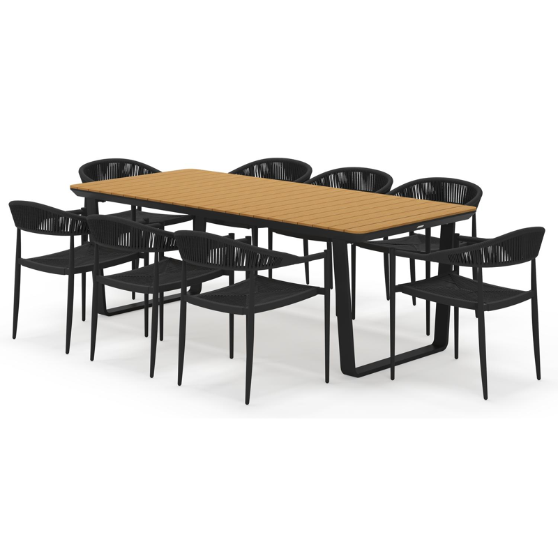 Alora tuinset rechthoekig in zwart aluminium en polywood met 8 Guarda tuinstoelen