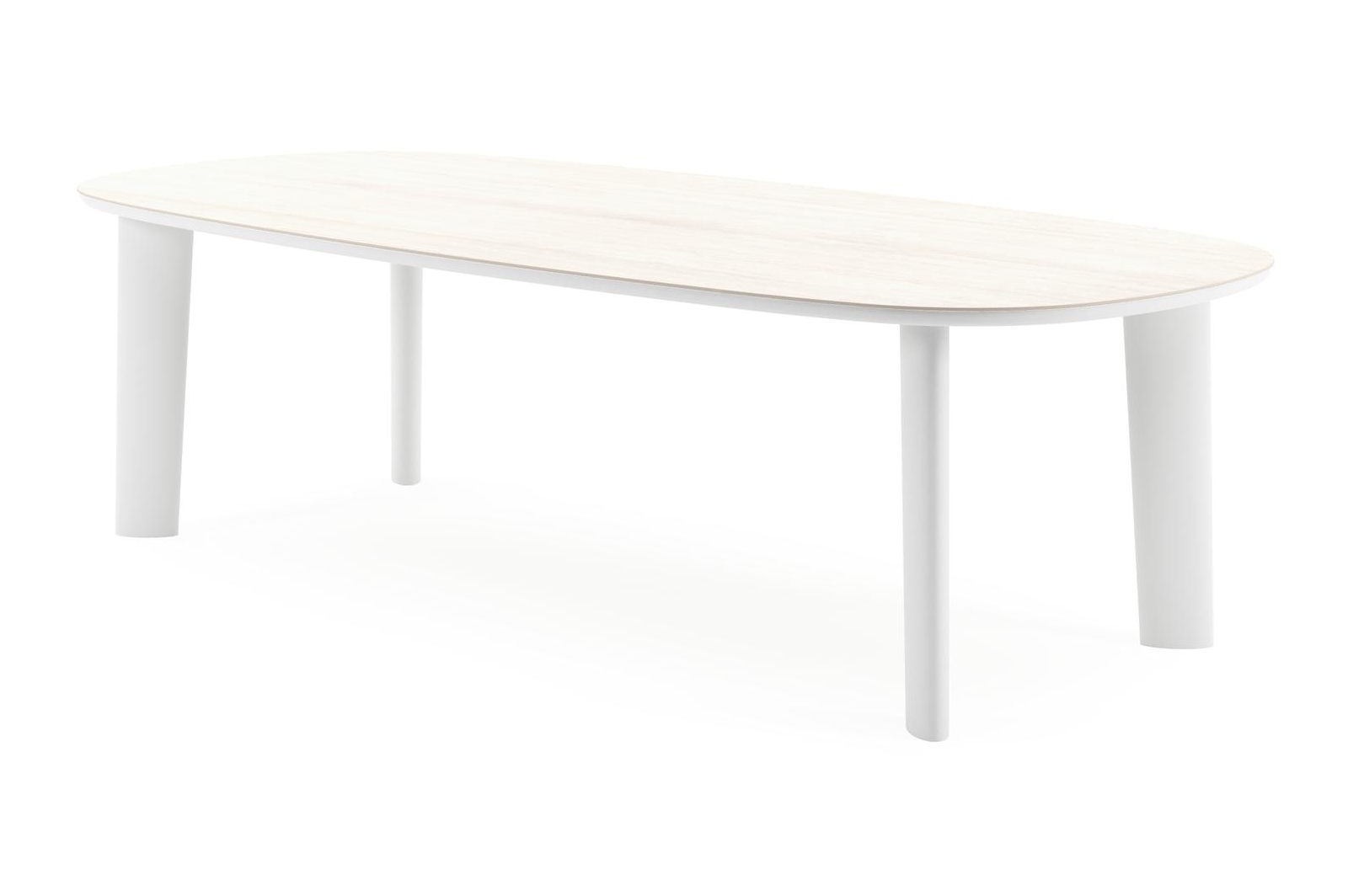 Table de jardin Amico bombo en aluminium blanc et céramique pleine Travertino Bianco - Lg. 270 x Lrg. 125 x Haut. 73.5 cm