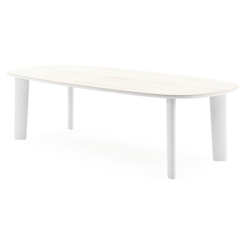 Amico tuintafel bombo in wit aluminium en volkeramiek Travertino Bianco - L 270 x B 125 x H 73.5 cm