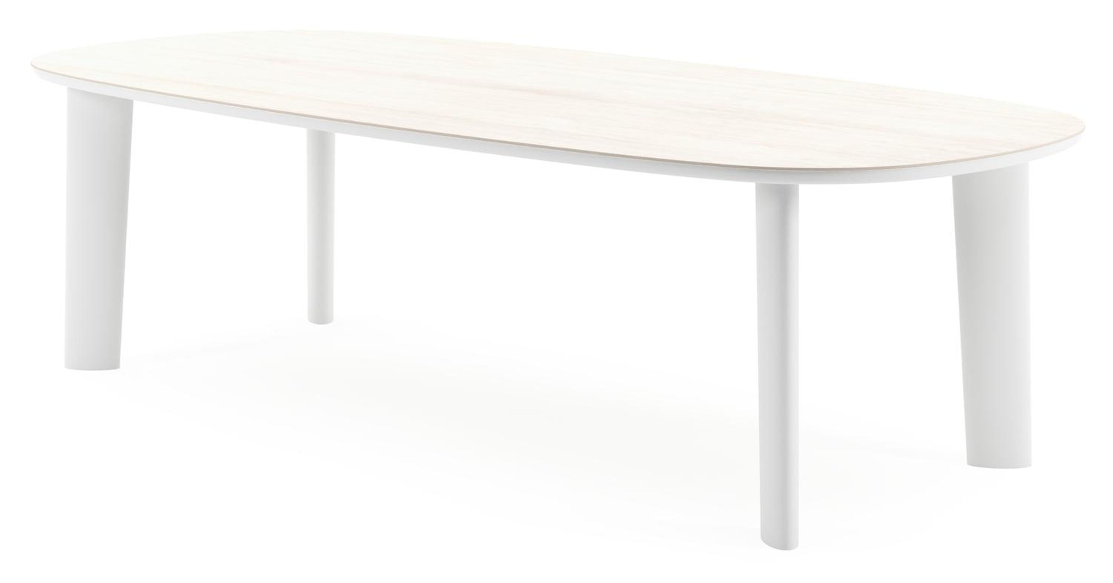 Table de jardin Amico bombo en aluminium blanc et céramique pleine Travertino Bianco - Lg. 270 x Lrg. 125 x Haut. 74 cm