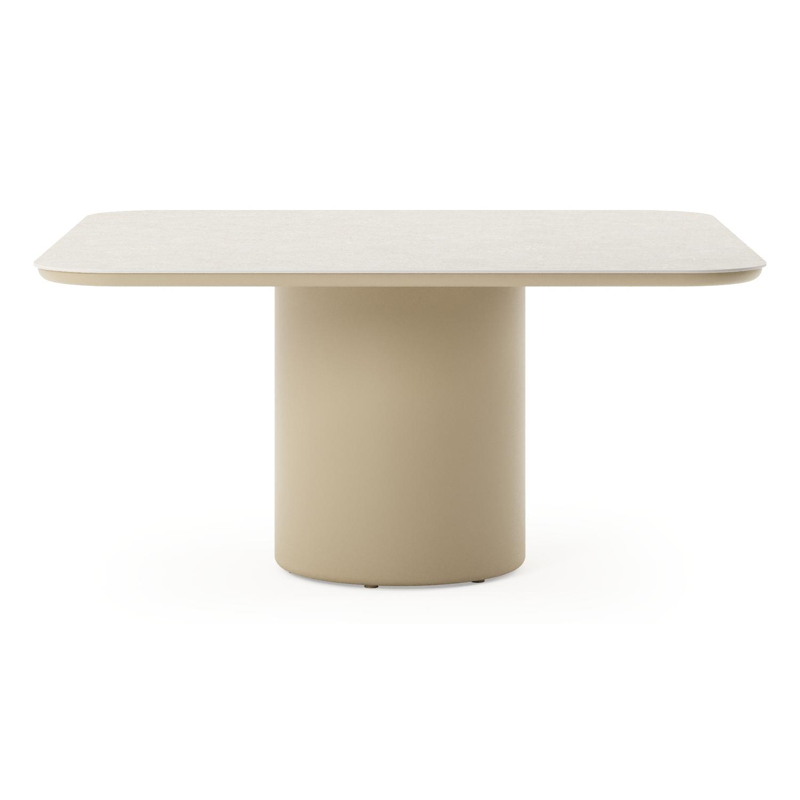 Amico tuintafel afgerond vierkant in beige aluminium en volkeramiek Shilin - L 148 x B 148 x H 73.5 cm