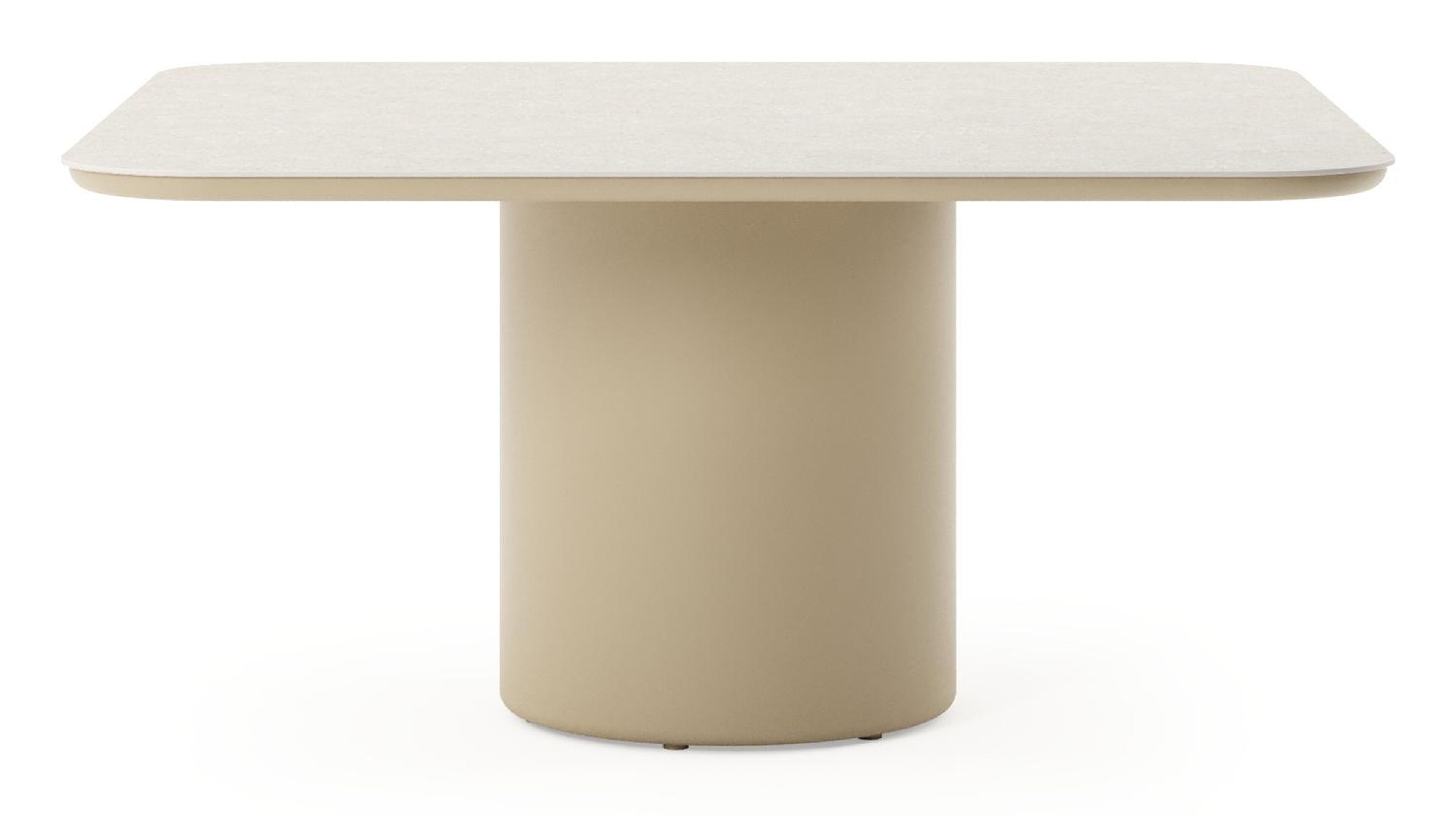 Table de jardin Amico carré arrondi en aluminium beige et céramique pleine Shilin - Lg. 148 x Lrg. 148 x Haut. 74 cm