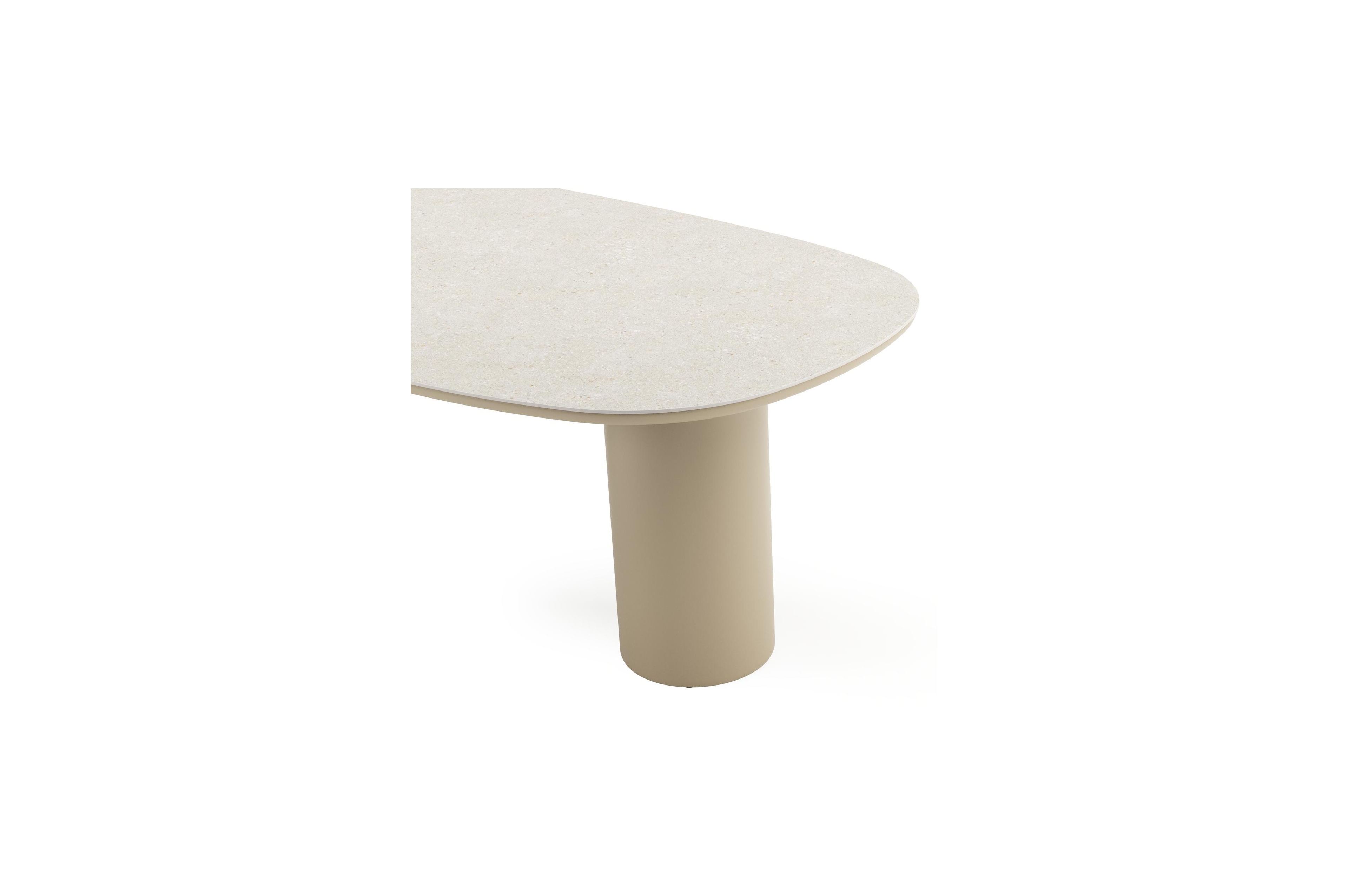 Table de jardin Amico bombo en aluminium beige et céramique pleine Shilin - Lg. 210 x Lrg. 110 x Haut. 73.5 cm