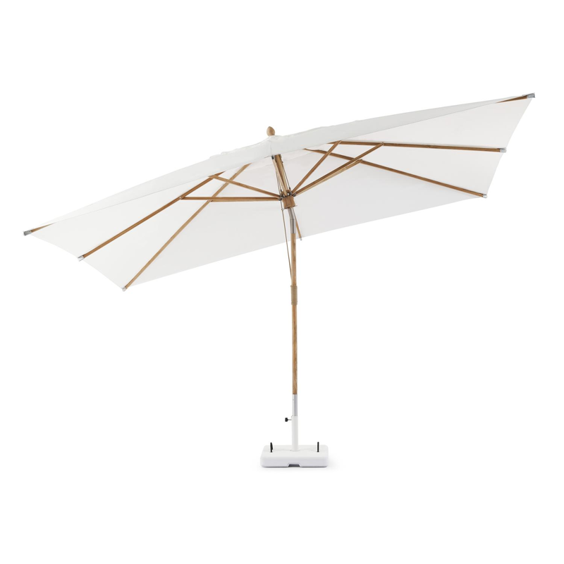 Pescara staanparasol met tiltfunctie in teak met wit polyester parasoldoek - L1: 300 x L2: 400 cm (met voet)