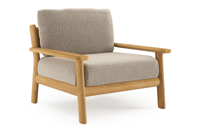 Amaro loungestoel in teak met chartres pewter all weather sunbrella® luxe kussen