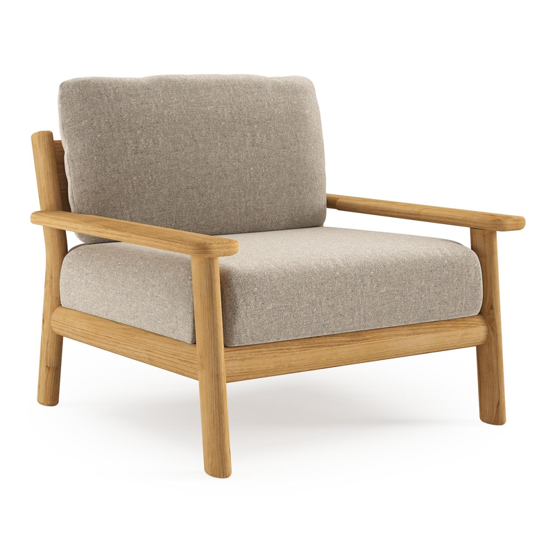 Amaro loungestoel in teak met chartres pewter all weather sunbrella® luxe kussen