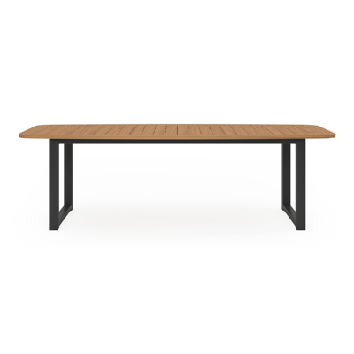 Livo tuinset in zwart aluminium en natural finish teak tafelblad met 8 stapelbare Matera tuinstoelen