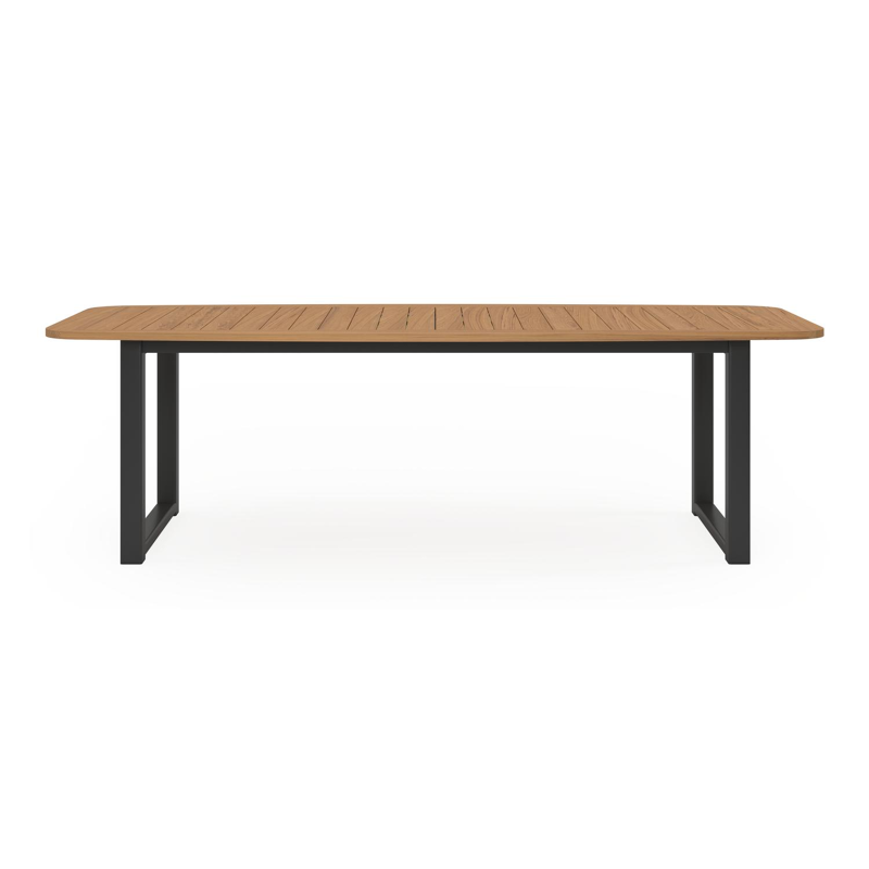 Livo ensemble de jardin forme de bateau en aluminium noir en teck natural finish avec 6 chaises de jardin Madura