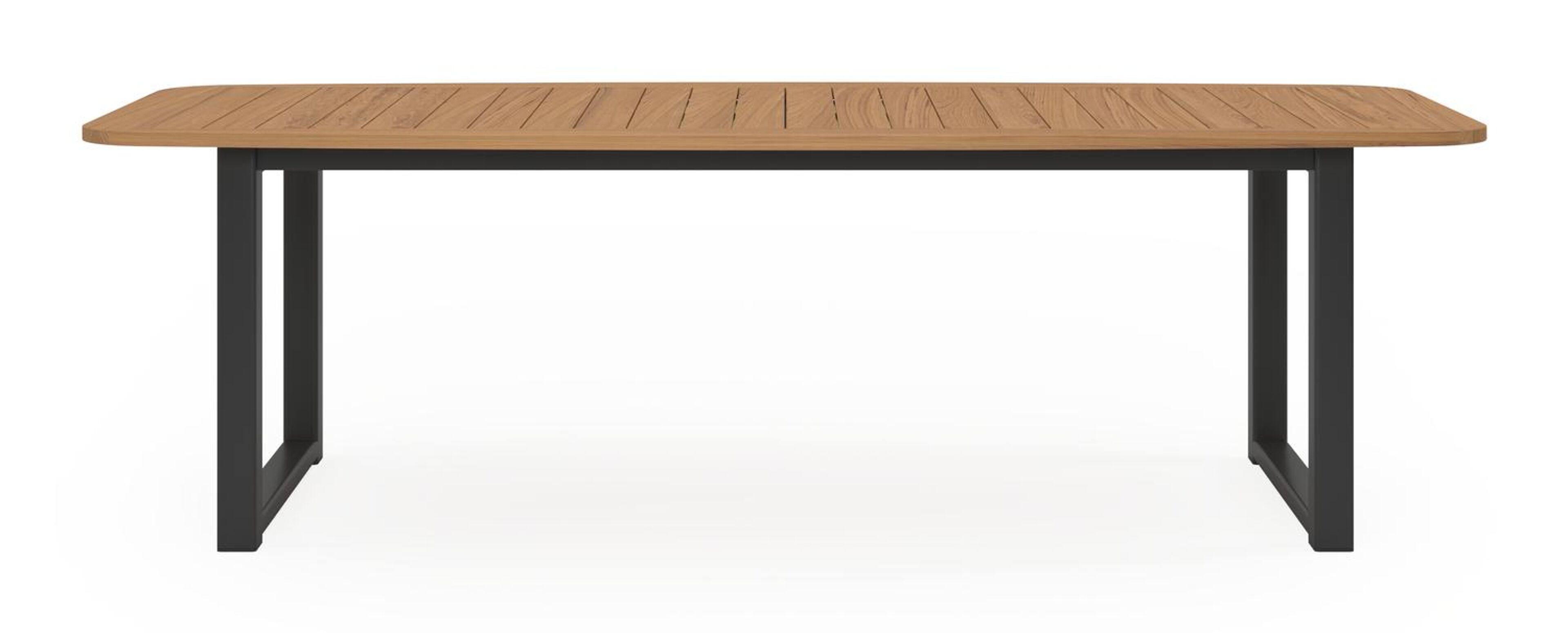 Livo tuinset in zwart aluminium en natural finish teak tafelblad met 8 stapelbare Matera tuinstoelen