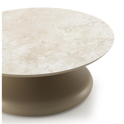 Bomero loungetafel rond in beige aluminium en volkeramiek Rapolano - Dia. 84 x H 32.2 cm