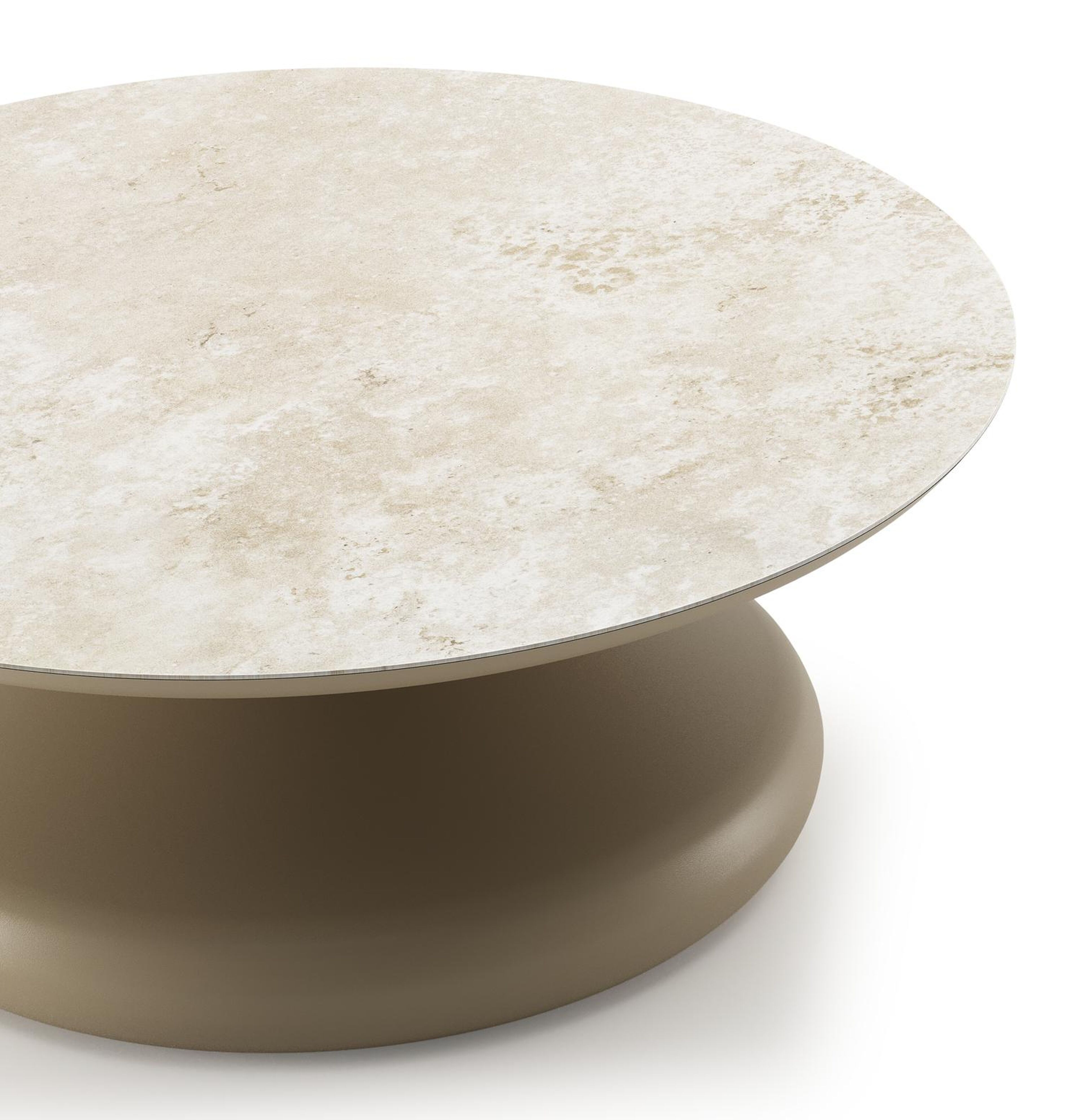 Table de basse Bomero ronde en aluminium beige et céramique pleine Rapolano - Diam. 84 x Haut. 32.2 cm