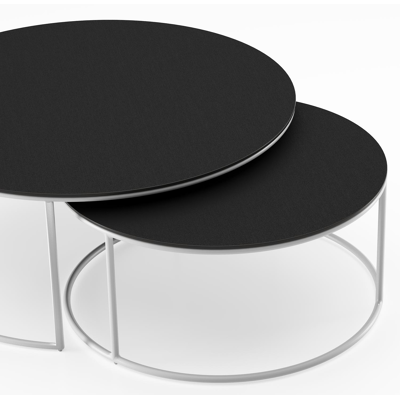 Ensemble de 2 tables d'appoint Fano ronde en aluminium blanc et céramique pleine Nero Black - Diam. 85/65 x Haut. 35/30 cm