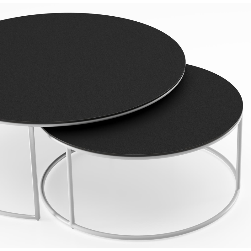 Fano set van 2 loungetafels rond in wit aluminium en volkeramiek Nero Black - Dia. 85/65 x H 35/30 cm
