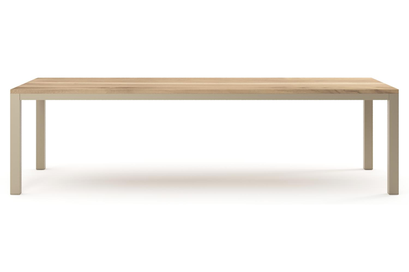 Table de jardin Como rectangulaire en aluminium beige et teck - Lg. 280 x Lrg. 110 x Haut. 73 cm