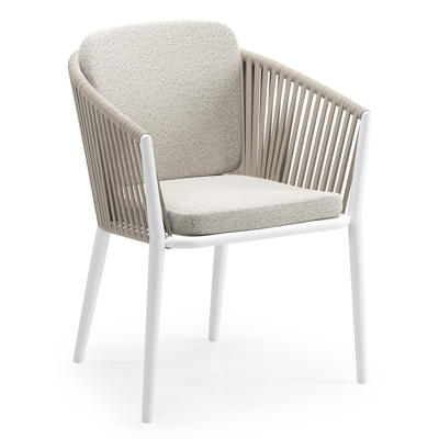 Orso tuinstoel in wit aluminium en beige verticaal geweven vlakke rope met zitkussen in All Weather Solica Firenze Natural