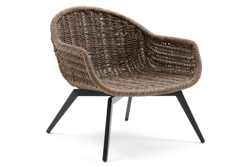 Fauteuil de jardin Pagino 1-pl en aluminium noir et résine tressée brun