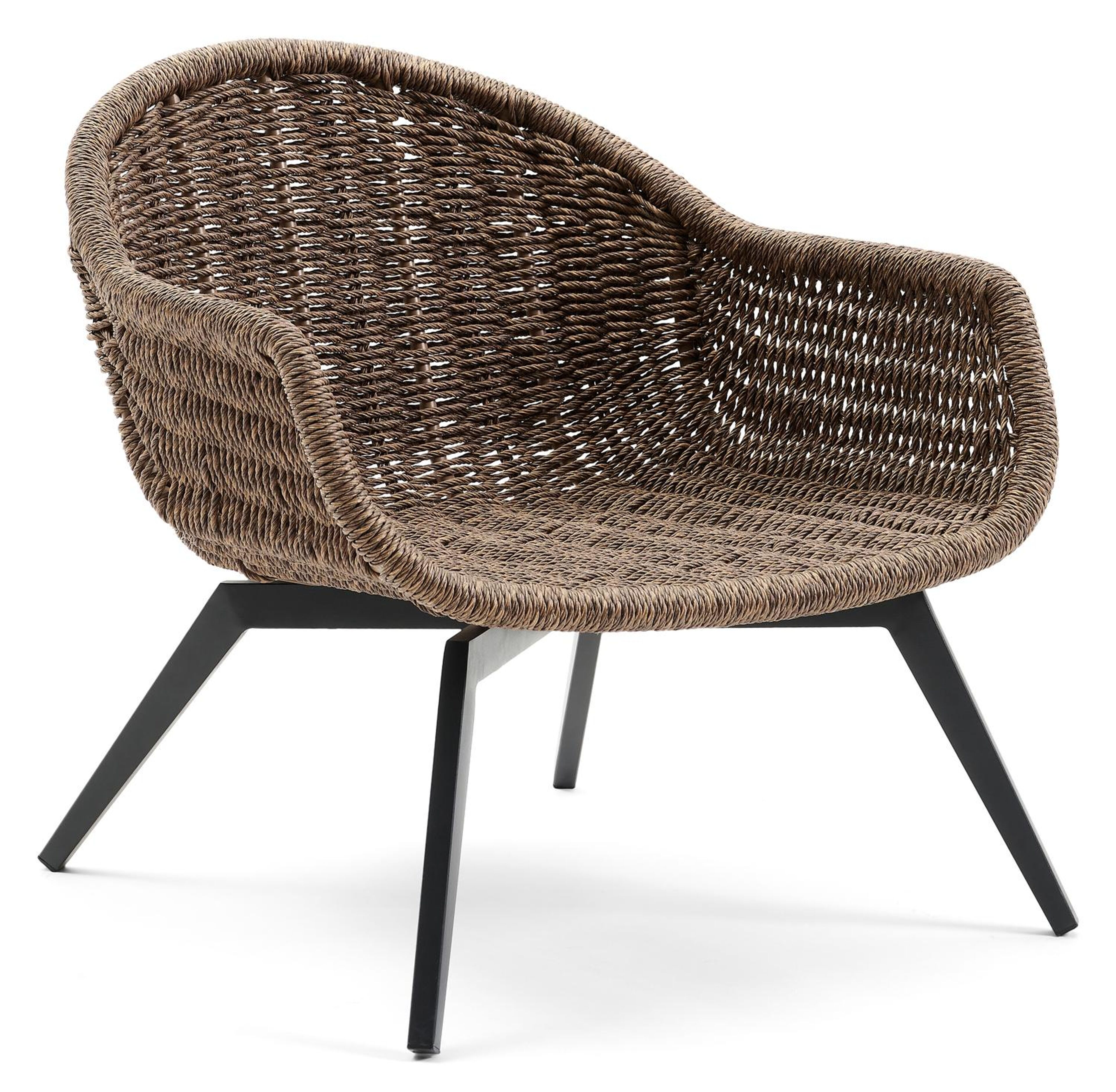 Fauteuil de jardin Pagino 1-pl en aluminium noir et résine tressée brun