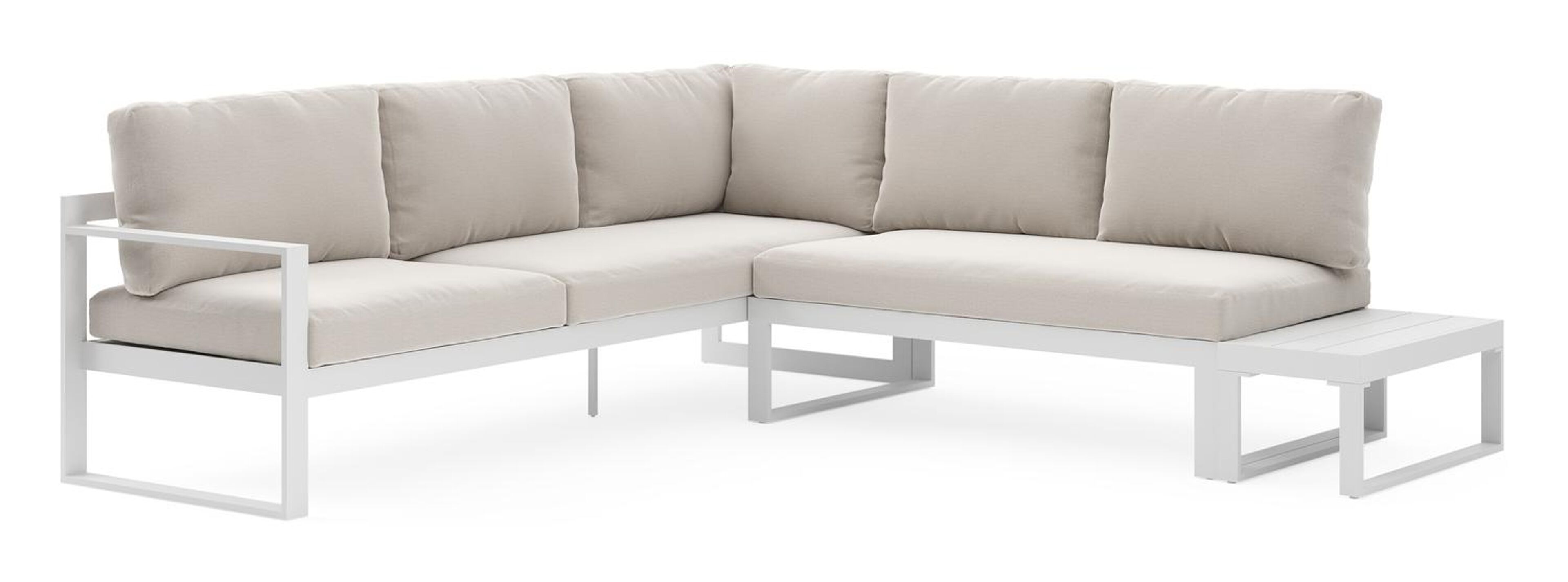 Caldela loungehoek in wit aluminium met beige weather+ softtouch kussens