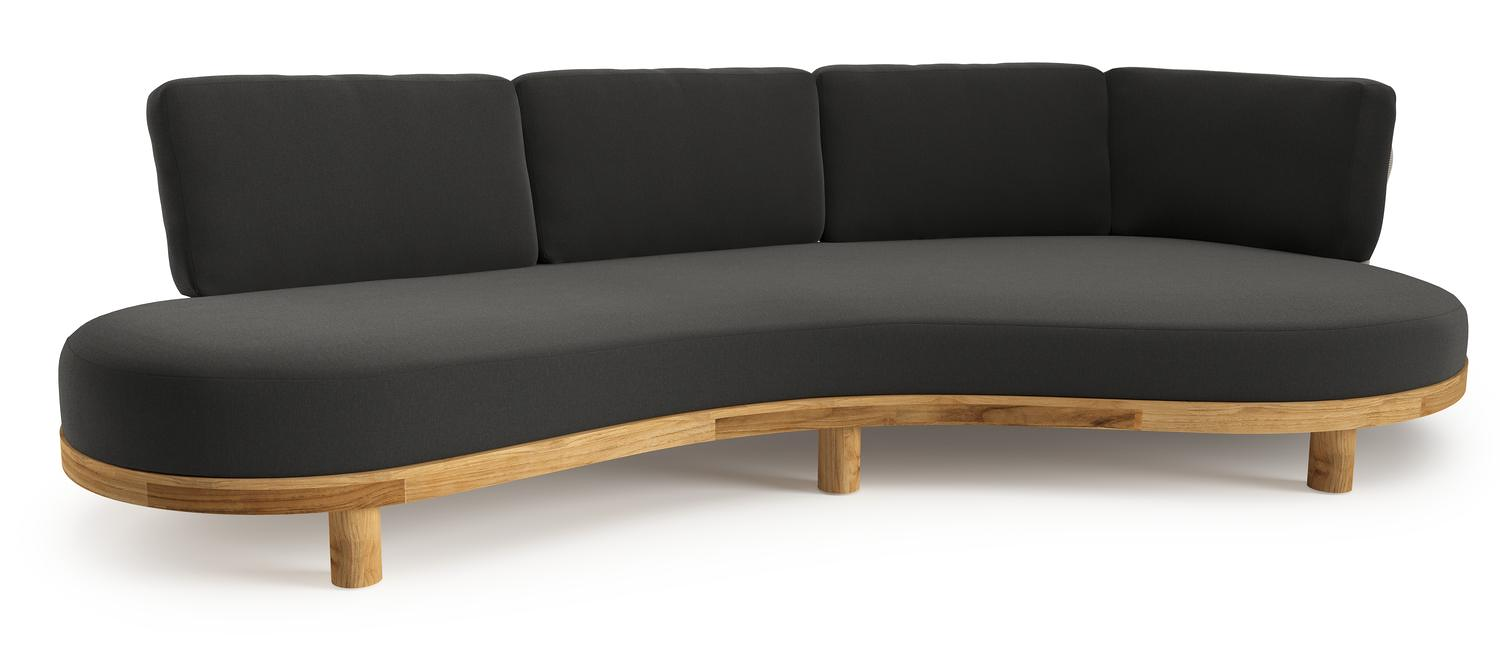 Donato loungebank in teak met natte sooty all weather sunbrella® luxe kussen