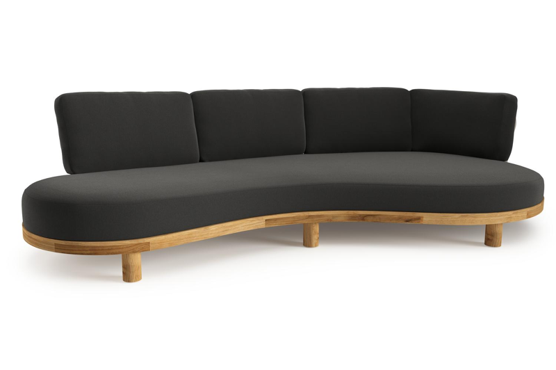 Donato loungebank in teak met natte sooty all weather sunbrella® luxe kussen