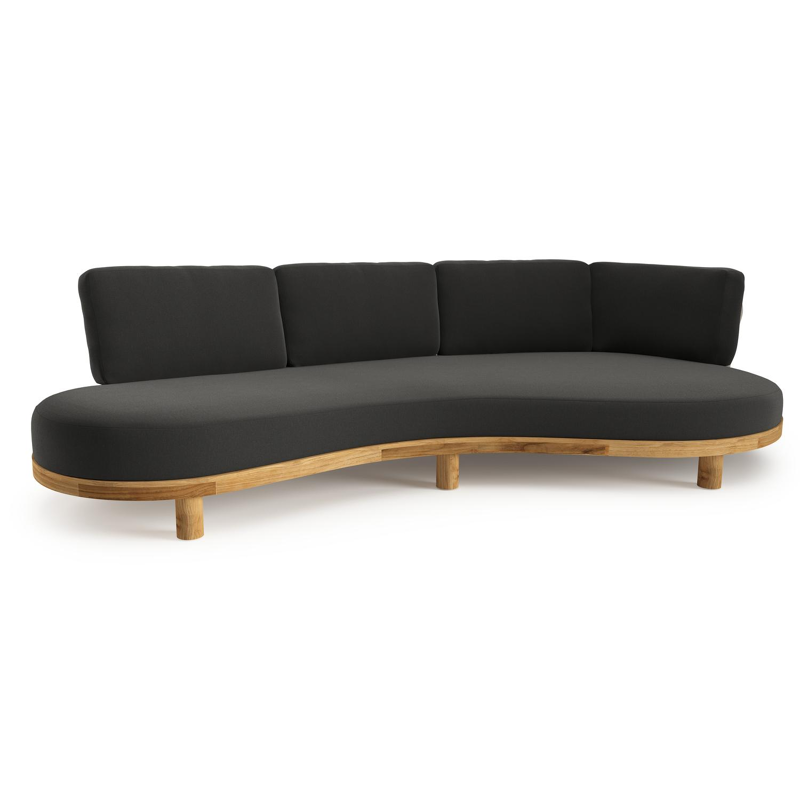 Donato loungebank in teak met natte sooty all weather sunbrella® luxe kussen