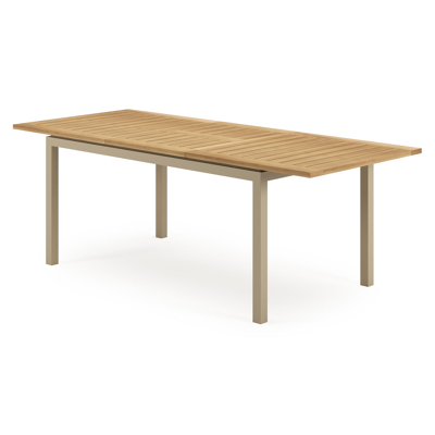 Amalfi verlengbare tuintafel rechthoekig in beige aluminium en teak - L 156-214 x B 90 x H 75 cm