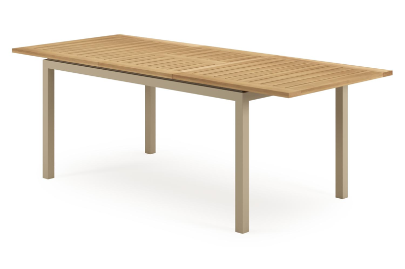 Amalfi verlengbare tuintafel rechthoekig in beige aluminium en teak - L 156-214 x B 90 x H 75 cm