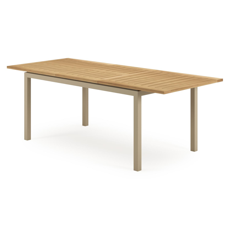 Amalfi verlengbare tuintafel rechthoekig in beige aluminium en teak - L 156-214 x B 90 x H 75 cm