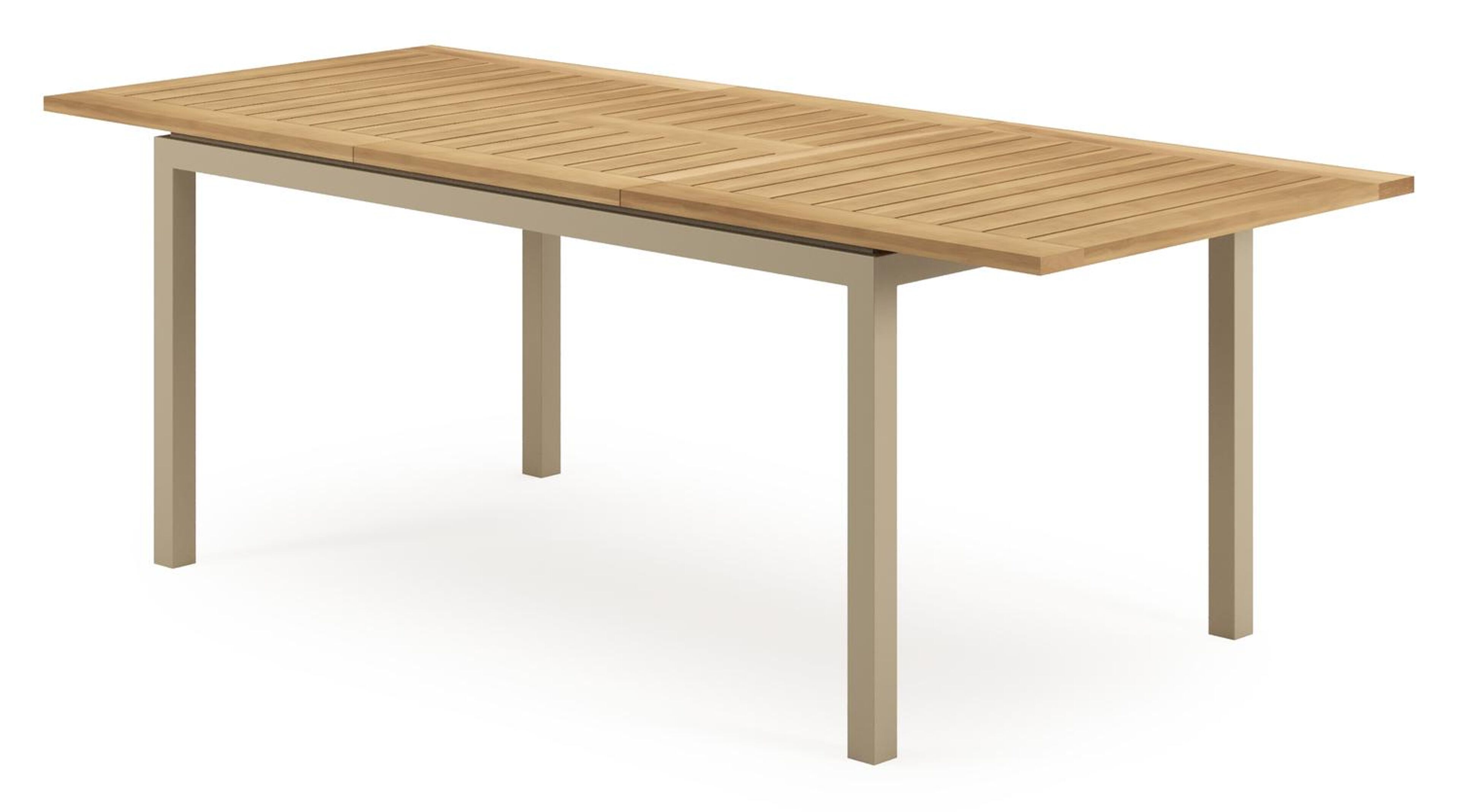 Table de jardin extensible Amalfi rectangulaire en aluminium beige et teck - Lg. 156-214 x Lrg. 90 x Haut. 75 cm