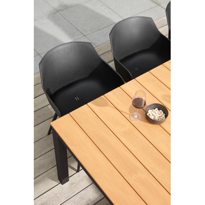 Toma tuinset in zwart aluminium en naturel polywood tafelblad met 8 Paco tuinstoelen