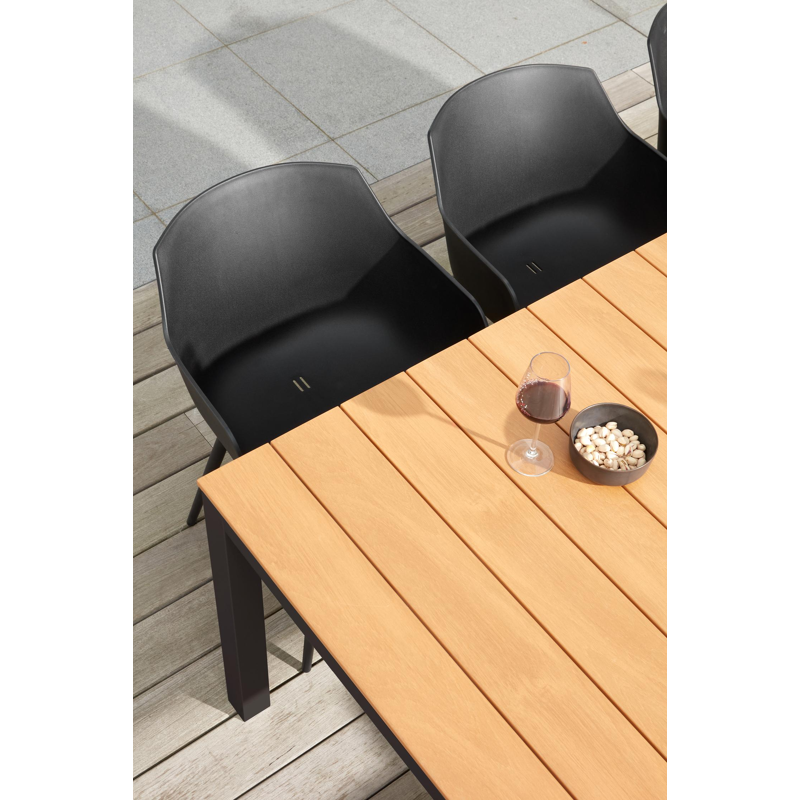 Toma tuinset in zwart aluminium en naturel polywood tafelblad met 8 Paco tuinstoelen