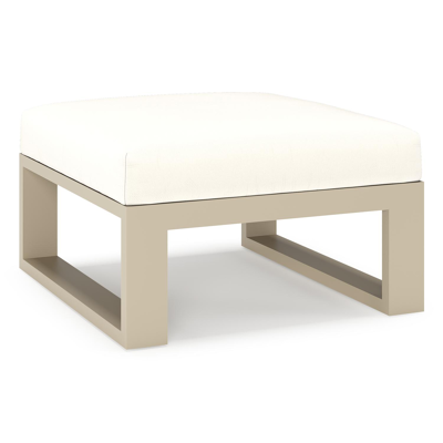 Verato poef in beige aluminium met natte white all weather sunbrella® luxe kussen