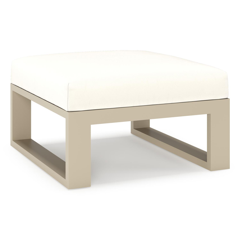 Verato poef in beige aluminium met natte white all weather sunbrella® luxe kussen
