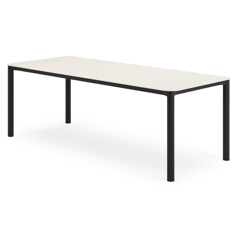 Mira tuintafel rechthoekig afgerond in zwart aluminium en sintered stone Crema minerale - L 220 x B 92 x H 74 cm