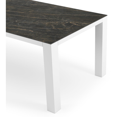 Table de jardin Nano rectangulaire en aluminium blanc et céramique pleine Black Obsession - Lg. 240 x Lrg. 100 x Haut. 75 cm