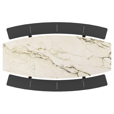 Table de pique-nique Forno forme de bateau en aluminium noir et céramique pleine - Lg.ong. 280 x Larg. 192 x 72 cm