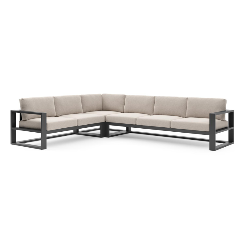 Verato loungehoek in zwart aluminium met slow farafra all weather sunbrella® luxe kussen