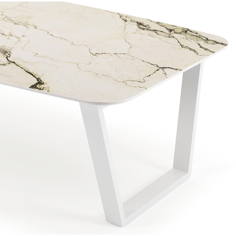 Pagino tuintafel bootvorm in wit aluminium en volkeramiek colorado dunes - L 255 x B 115 x H 73 cm