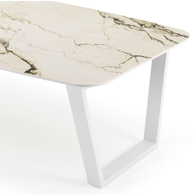 Pagino tuintafel bootvorm in wit aluminium en volkeramiek colorado dunes - L 255 x B 115 x H 73 cm