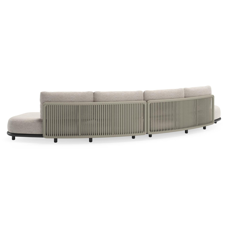 Lomano loungebank in zwart aluminium en beige verticaal geweven luxe vlakke rope met Tundra Sand all weather sunbrella® luxe
