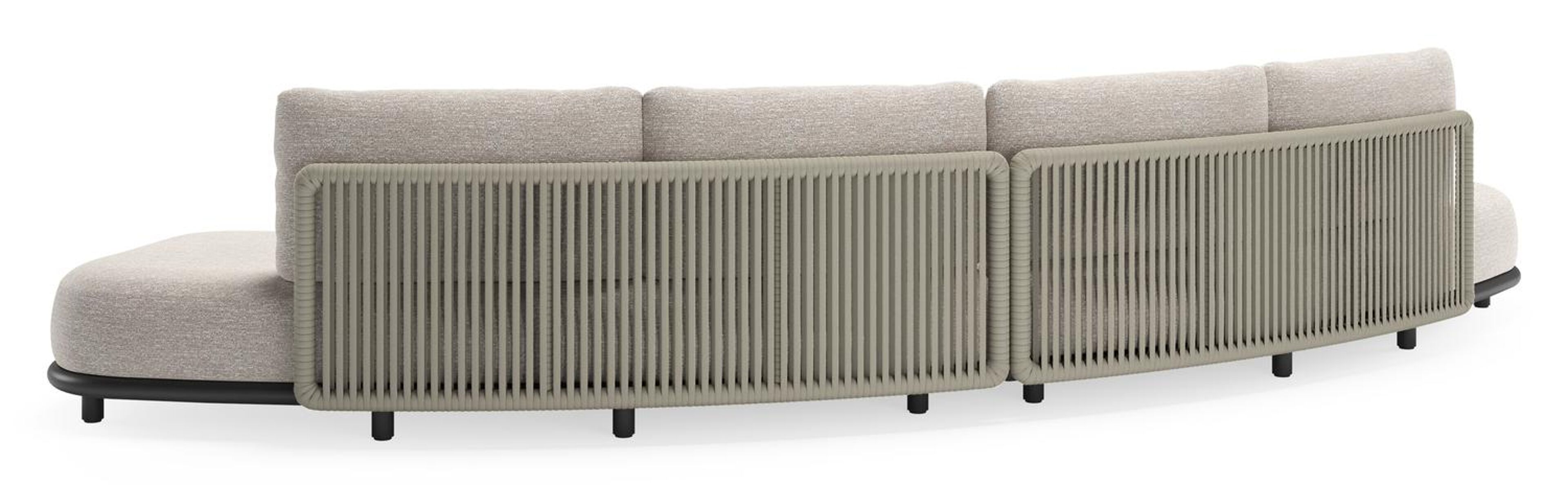 Lomano loungebank in zwart aluminium en beige verticaal geweven luxe vlakke rope met Tundra Sand all weather sunbrella® luxe