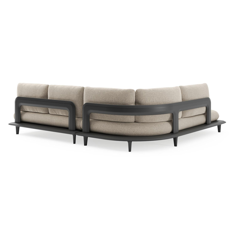 Bomero loungehoek in zwart aluminium met chartres pewter all weather sunbrella® luxe kussen