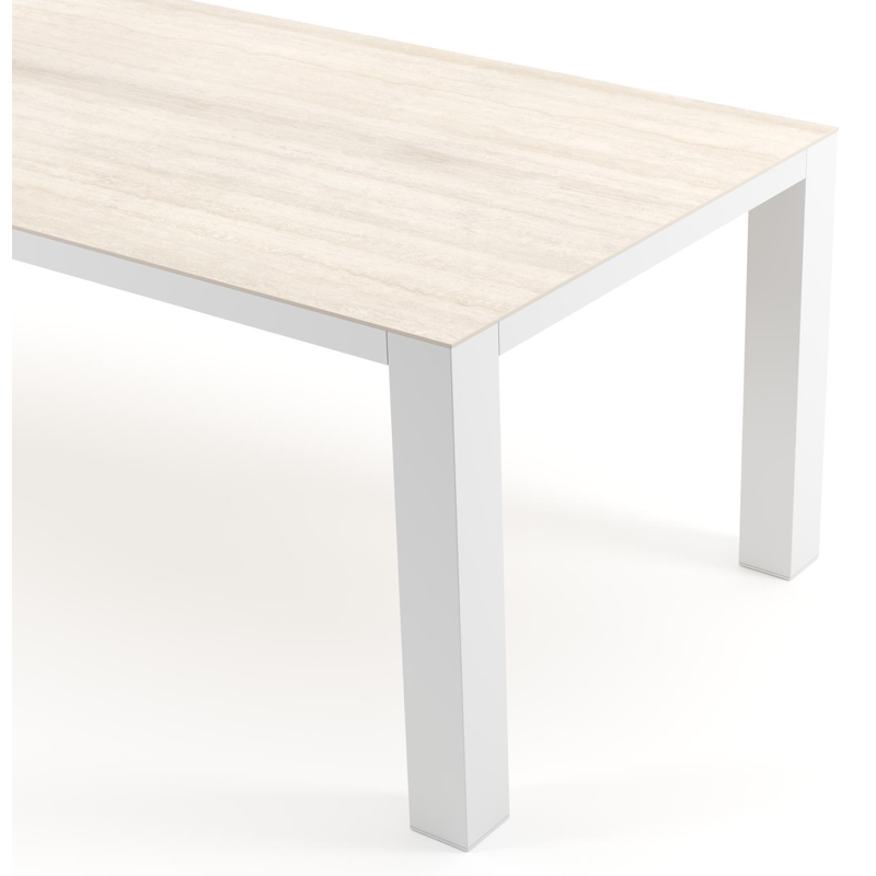 Table de jardin Nano rectangulaire en aluminium blanc et céramique pleine Travertino Bianco - Lg. 240 x Lrg. 100 x Haut. 75 cm