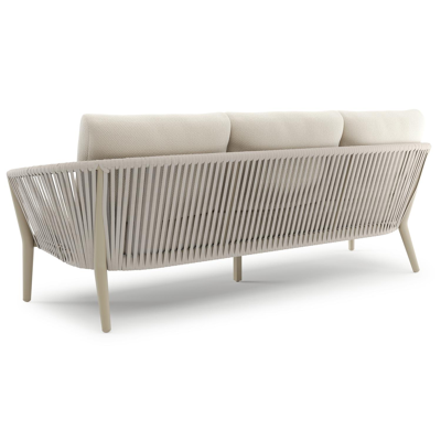 Orso loungeset in beige aluminium en beige verticaal geweven ronde rope met Althea Off White all weather cosytica kussen