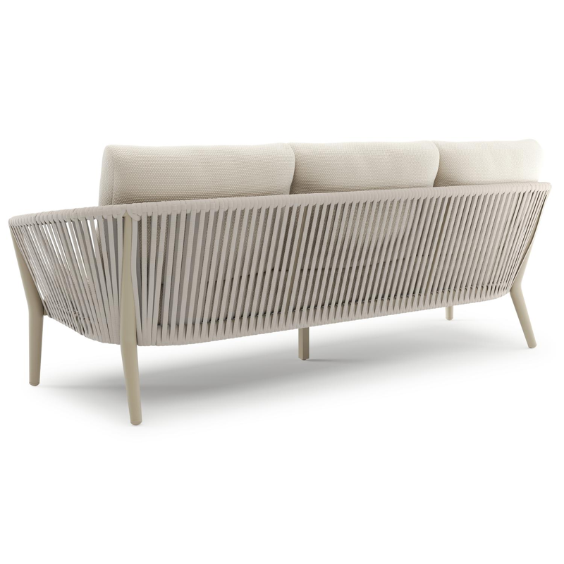 Orso loungeset in beige aluminium en beige verticaal geweven ronde rope met Althea Off White all weather cosytica kussen