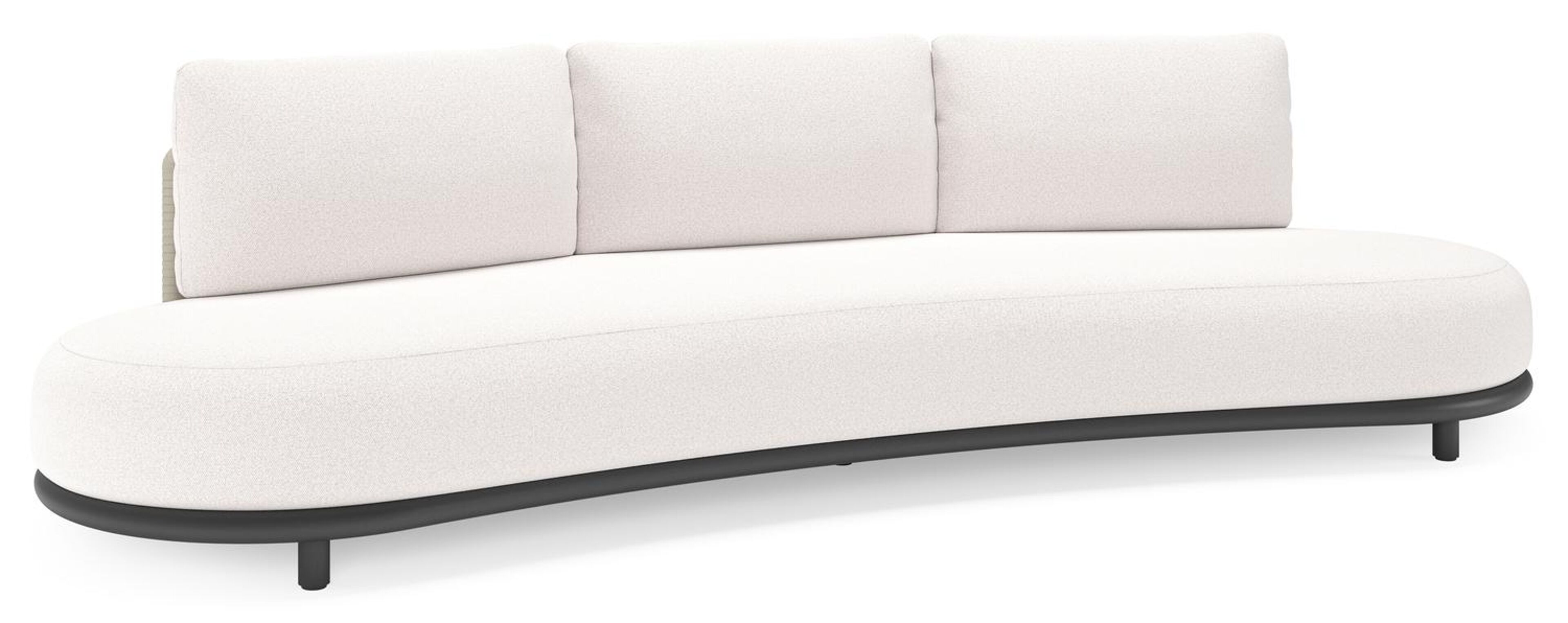Lomano loungebank in zwart aluminium en beige verticaal geweven luxe vlakke rope met Ego Eggshell all weather solica