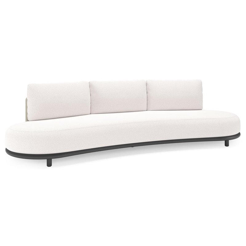 Lomano loungebank in zwart aluminium en beige verticaal geweven luxe vlakke rope met Ego Eggshell all weather solica