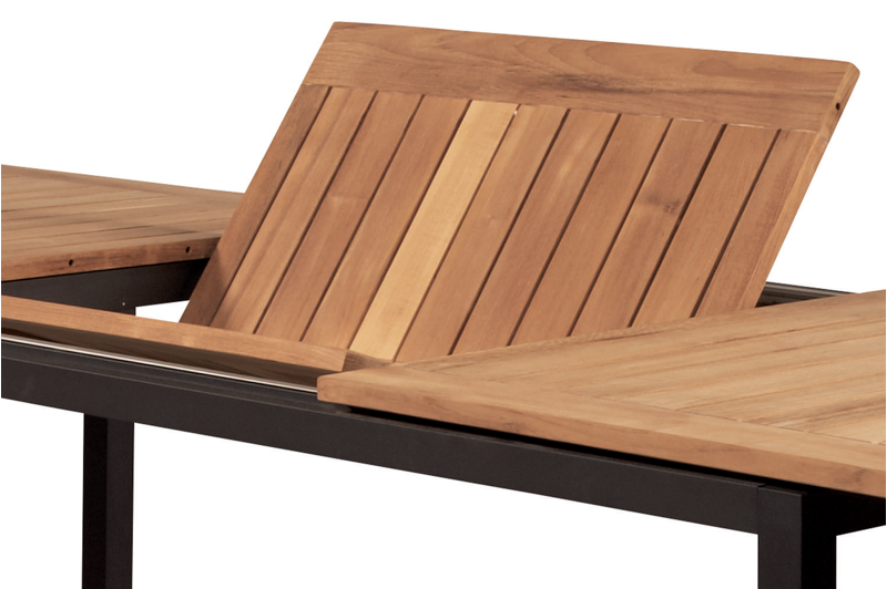 Amalfi verlengbare tuintafel in zwart aluminium en teak - L 156/214 x B 90 x H 75 cm